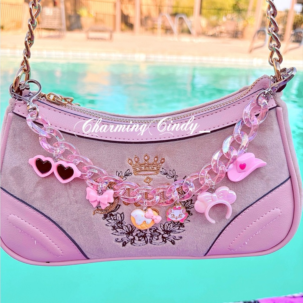 Pink acrylic purse chain & pink charms.